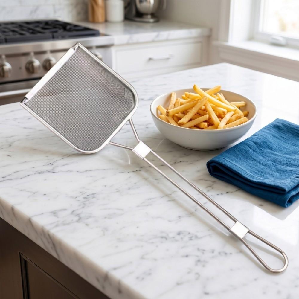 Stainless Steel Oil Strainer Skimmer Long Handle Skimmer Spoon Oil Skimmer Spoon Deep Fryer