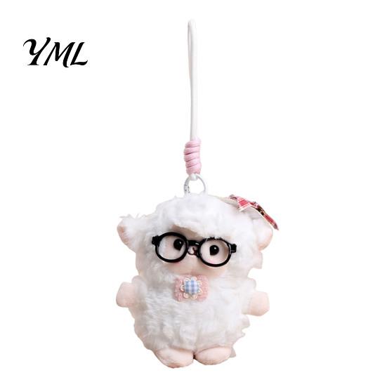 Decorative Lanyard Pendant Plush Sheep Doll for Bags And Keys, Soft Curly Stuffed Animal Keychain Healing Gift Girls with Bow Glasses Accessories,