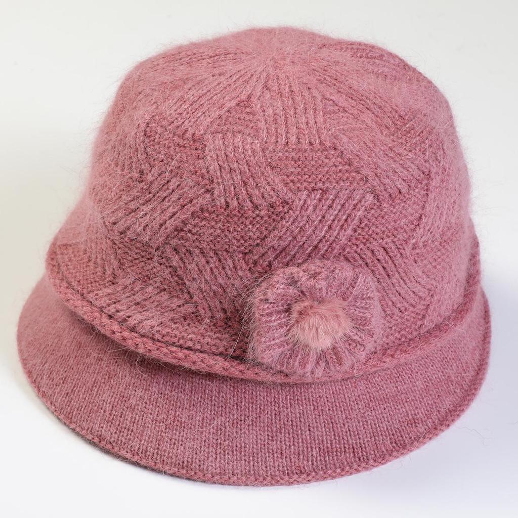 Женская осенне-зимняя шерстяная шляпа с цветком для мамы и кролика, плюшевая утолщенная теплая шапка