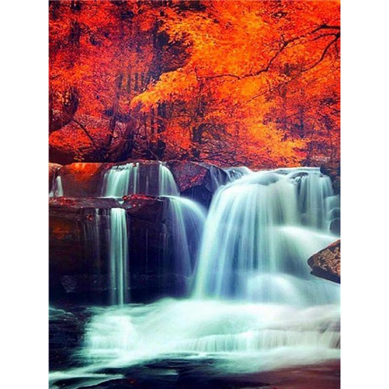 Пейзаж Дерево 5D Алмазная картина Стразы Мозаика Полный круглый дрель Водопад Пейзаж Алмазная вышивка Украшение дома