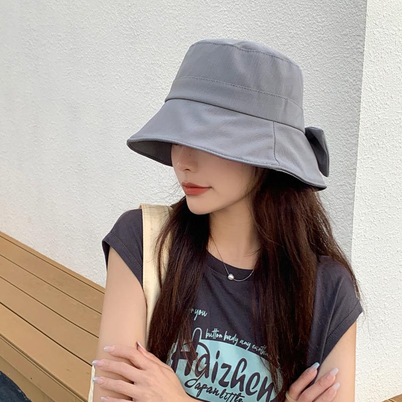 Spring and Autumn New Hat Women's Small Fresh Split Fork Bow Bucket Hat Summer Thin Sunscreen Basin Hat