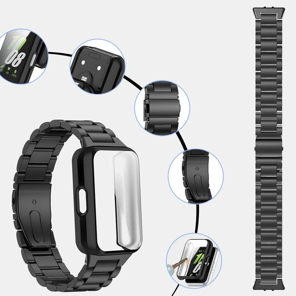 Case+Stainless Steel Strap For Samsung Galaxy Fit 3 Full Protective Screen Case For Samsung Galaxy Fit 3 Metal Band Accessories