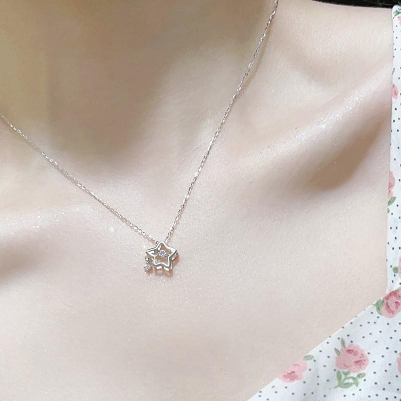 Серебряный кулон-сердце 925 пробы с кубическим цирконием - Звездный дизайн Романтическое украшение для женщин Подарок на День святого Валентина