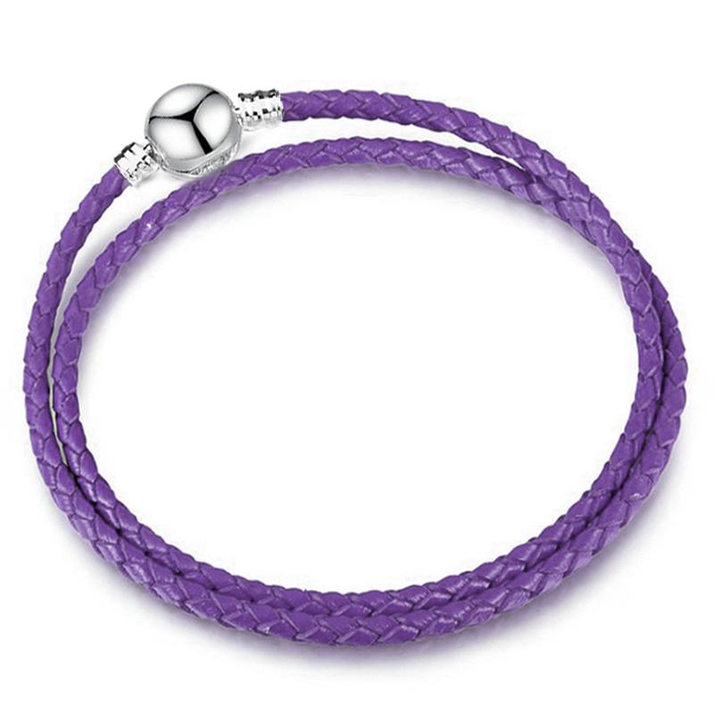 Silver Color Round Clasp Shaped Leather Chain Charm Bracelet Fit Beads DIY Brand Bracelet Bangle for Women Men Gift Dropshipping