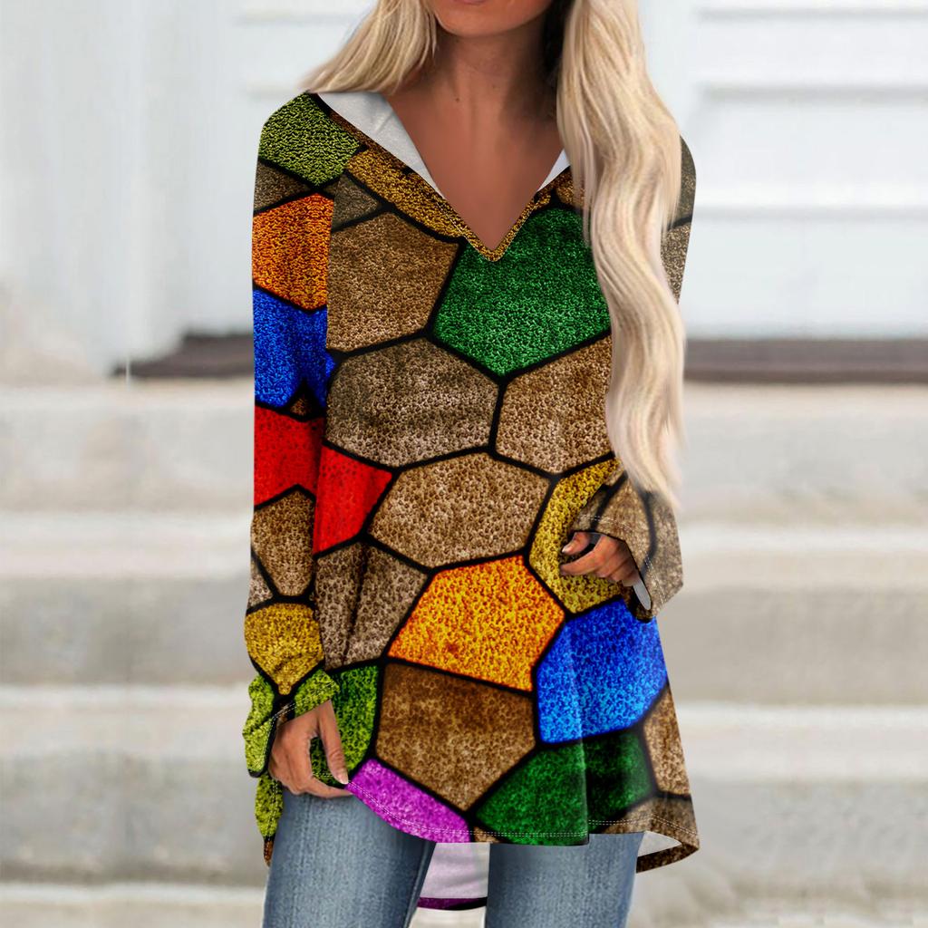 Женские свободные топы с V-образным вырезом и капюшоном с длинными рукавами, повседневные топы, домашние пижамы для отдыха, топы