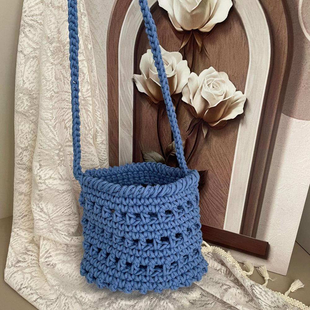 Solid Color Crochet Tote Bag Braided Knitted Shoulder Bag Cute Beach Bag Ladies/Girls