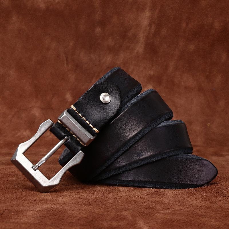 Rough Domineering Trend Personalized Thickened Extra Thick First Layer Cowhide Genuine Leather Men'S Belt Tough Guy Stainless Steel Buckle Belt