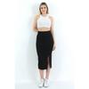 Women's Black Slit Detailed Corduroy Long Skirt