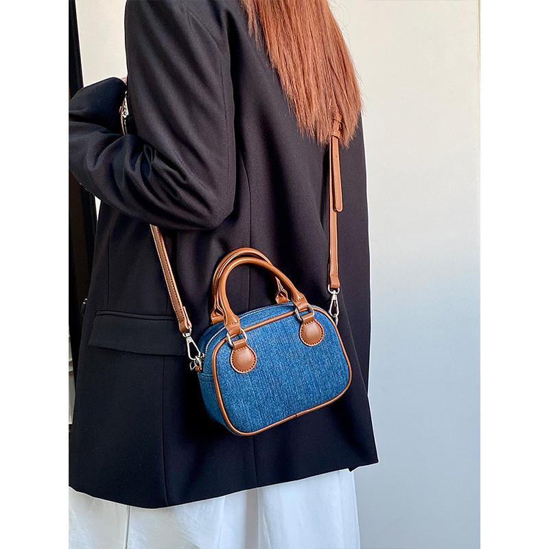 Ielgy Female Bag Autumn Winter Retro Denim Leather Handbag
