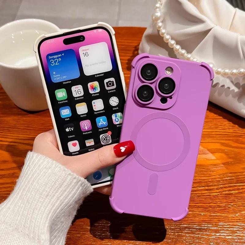 Силиконовый противоударный мягкий чехол для iPhone 15 14 13 12 Pro Max Plus для Magsafe с беспроводной зарядкой, матовые защитные чехлы для линз