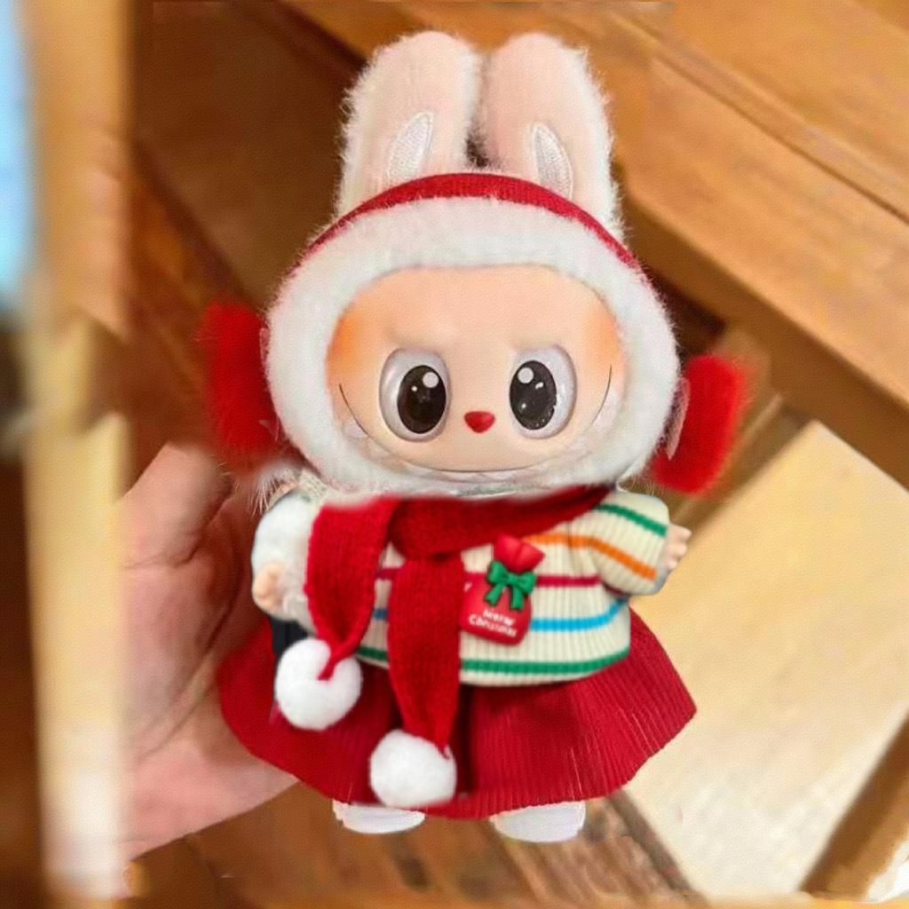 Горячий подходит для одежды labubu baby 17 см, холщовая одежда, кукла-сюрприз, набор для переодевания, рождественский и новогодний набор