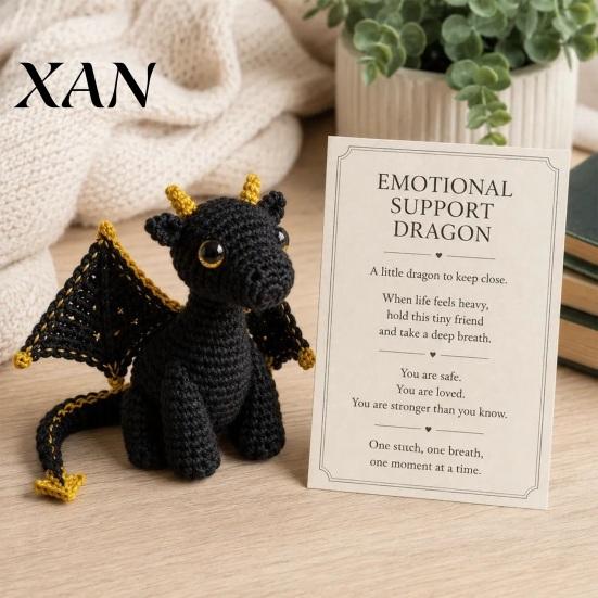 Emotional Support Toy Dragon Crochet Doll with Card, Handmade Decor, Inspirational Decor Mini Knitting Ornament, Gifts for Family Friends Stress
