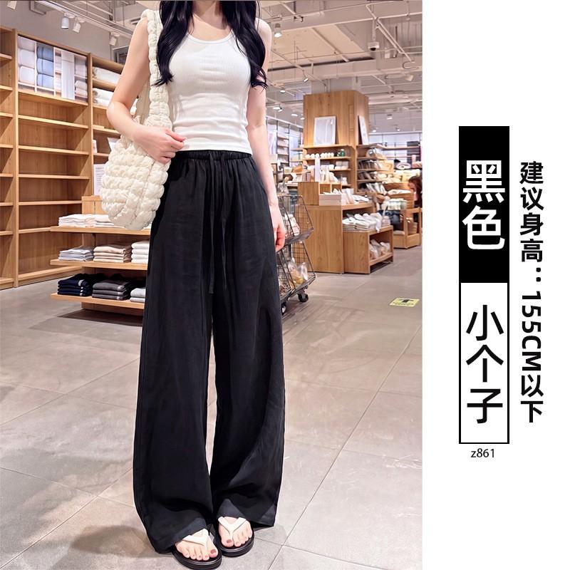 Womens Linen Blend Wide Leg Pants High Waist Loose Fit Tencel Straight Trousers Lazy Old Money Style Thin