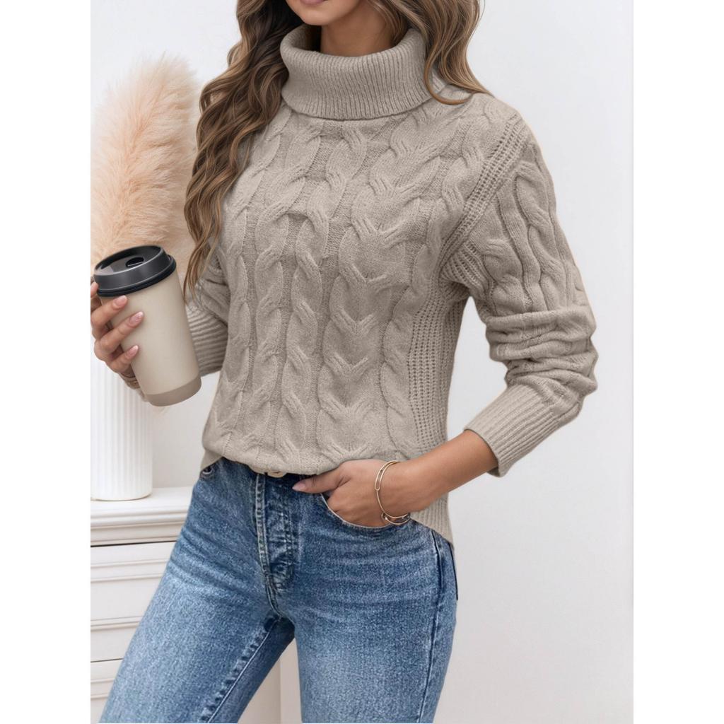 Women's High Collar Sweater - Soft Elastic Pullover, Essential Solid Color Top for Autumn and Winter, Hand Washed, Comfortable and Fitted