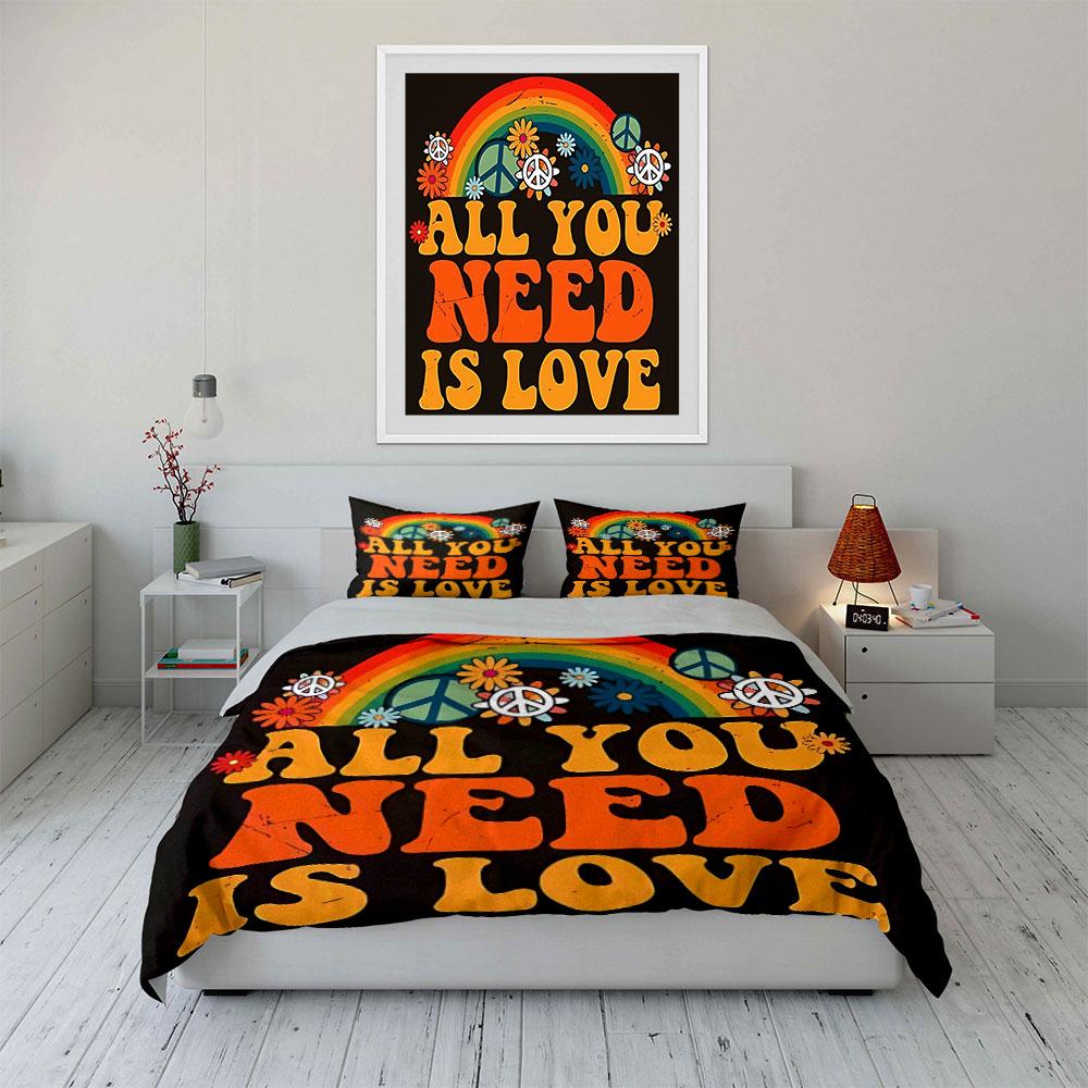 Retro Rainbow Peace Design Bedding Duvet Cover Set Duvet Cover Pillowcases (1*Duvet Cover 2*Pillowcases, without duvet insert)