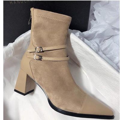 Нишевая строчка Французский острый носок Металлическая пряжка Высокий каблук Тонкие ботинки Толстый каблук 2025 осень новые короткие ботинки новые ботинки Мартин