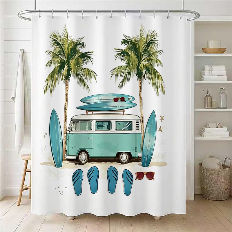 1pc cartoon car Shower Curtain with Metal Grommets, Polyester Bath Curtain Widow Curtain Bathroom Decor & Accessorie