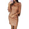 Party Women Glitter V Neck Hollow Out Tassel Long Sleeve Bodycon Mini Dress Gown