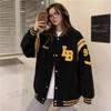 Baseball Jacket Women Vintage Korean Fashion Streetwear Autumn Aesthetic Bomber Black Jackets Oversized Heavy College