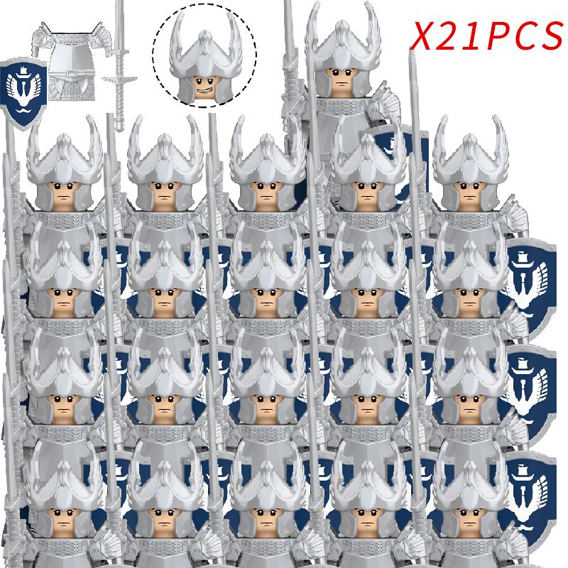 21 шт. MOC Фигурки Игрушка Средневековый Рыцарь Солдат Строительные блоки Кирпичики Подарок