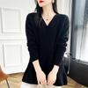 Женский шерстяной свитер средней длины с косами - Мягкий, свободный, с V-образным вырезом, идеально подходит для осени и зимы, носить как верхнюю одежду или базовый слой.