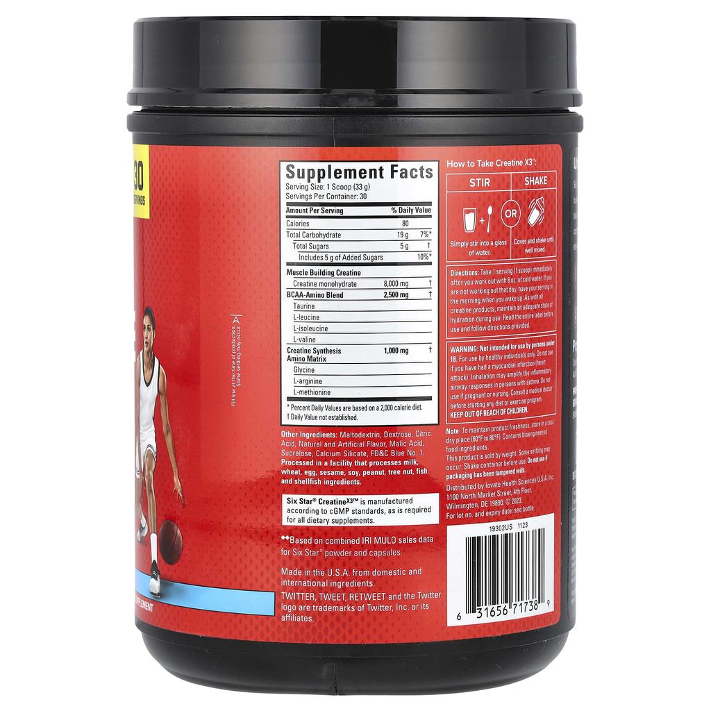 SIXSTAR Creatine X3, Icy Snow Cone, 2.20 Lbs (1.00 Kg)