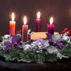 13" Purple Ribbon Christmas Advent Wreath 4 Advent Candles Holder Christmas Centerpiece with Bow Artificial Pine Cones