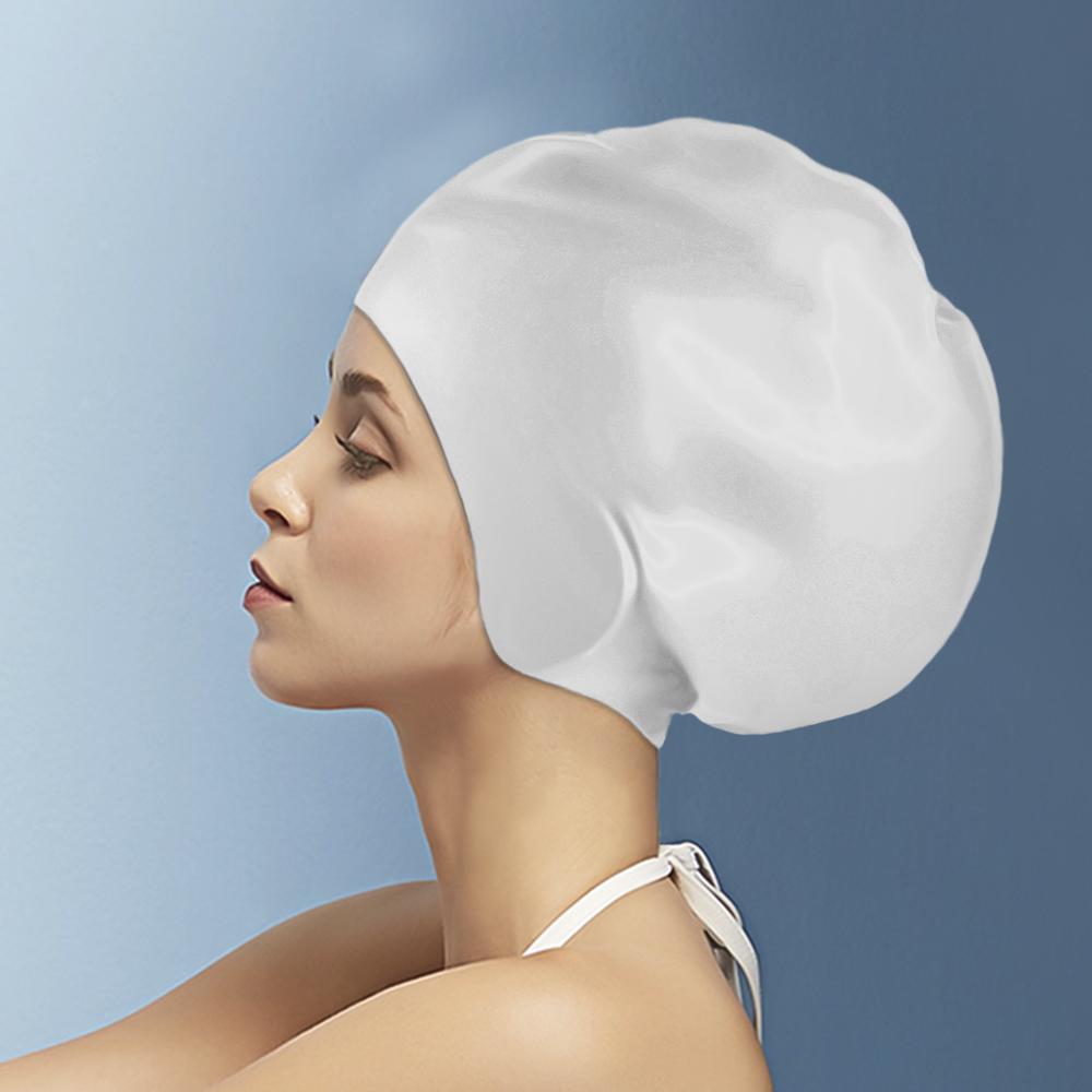 Oversized Black Silicone Waterproof Swim Cap with Long Hair Braid, Wild Hair Bun, Hair Care Cap, Universal,blue, White