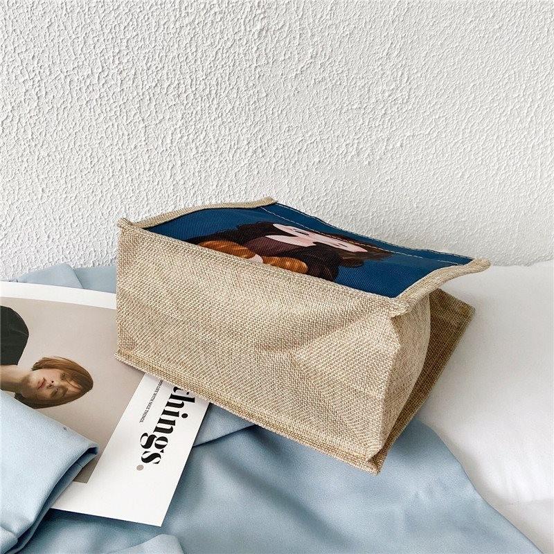 Cute Girl Canvas Tote Bag Stylish Trendy Lunch Bag For Young Women With Floral Print