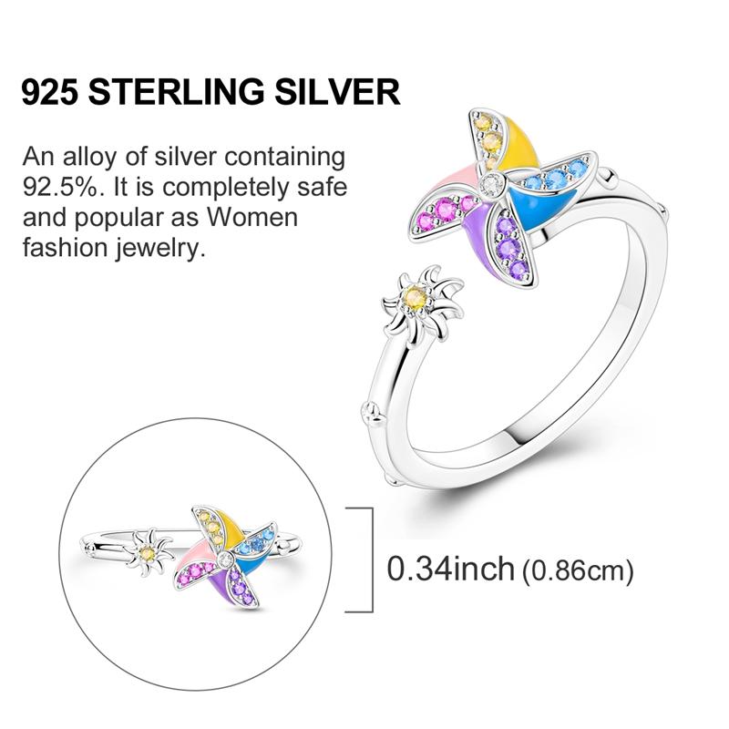 Original 925 Silver Rotatable Stars Sunflower Dolphin Open Rings for Women Girls Jewelry Birthday Anniversary Engagement Gifts