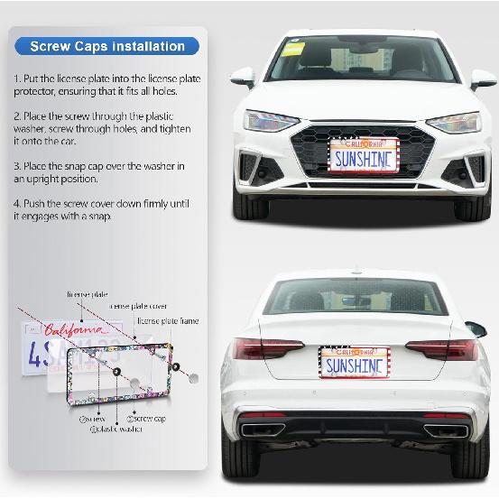 2pcs License Plate Protector Unbreakable License Plate Covers and Frames Set Front and Rear Clear License Plate Cover n Flag License Plate Frames