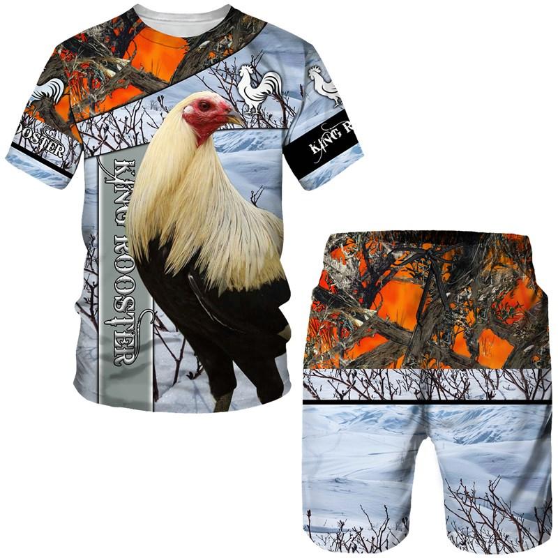 Футболка-шорты Cool King Rooster Hunting Camo, летние повседневные футболки с круглым вырезом, мужской спортивный костюм с 3D-принтом, комплект из двух предметов