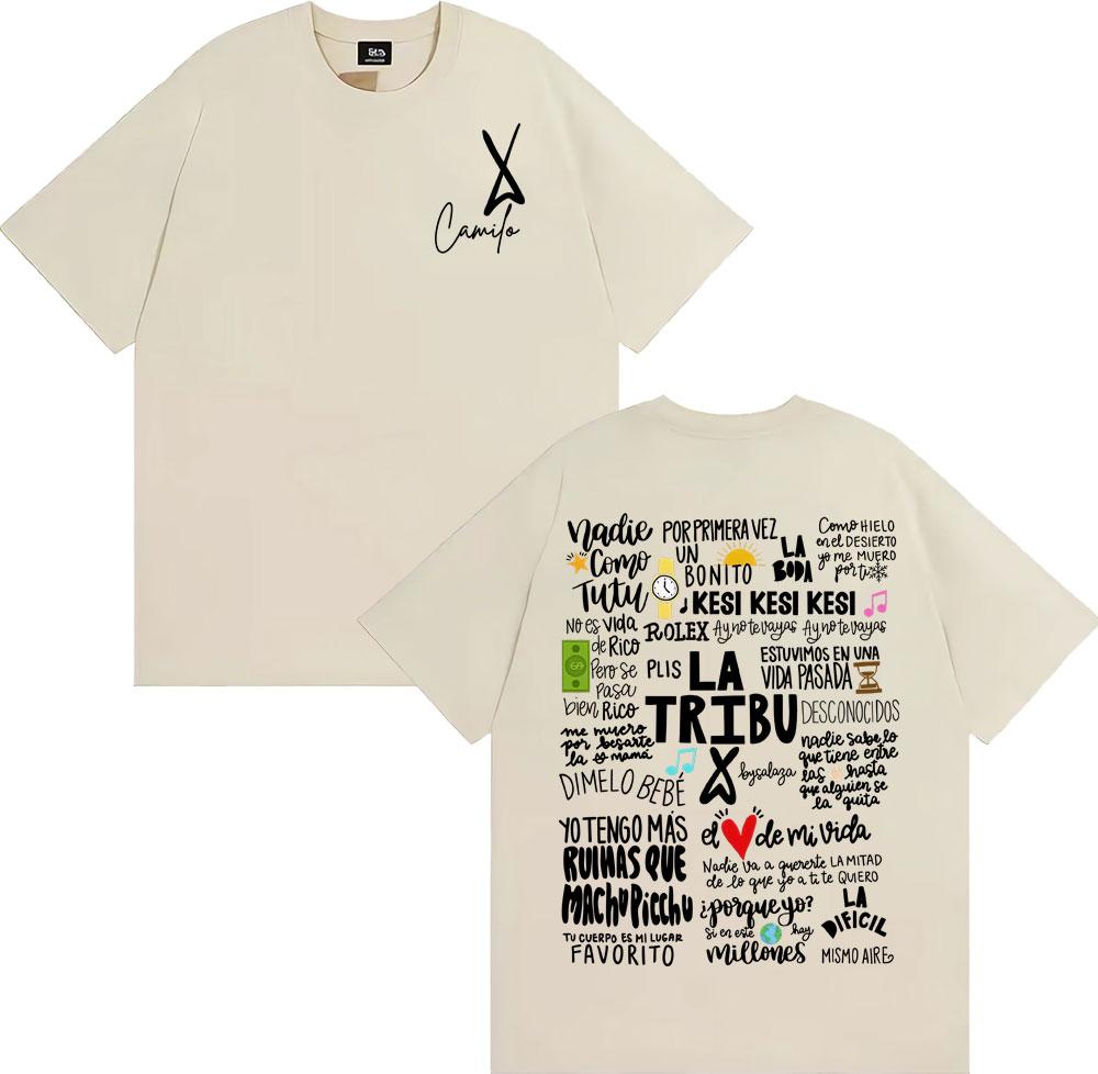 Summer Singer Camilo La Tribu Album Letter Printed Tshirt Mens Fashion Retro Gothic Tshirt High Quality 100 Cotton Tshirt