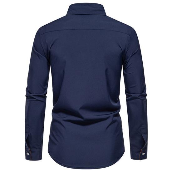 Осенняя мужская рубашка с отложным воротником, пуговицами, длинными рукавами, однотонная, облегающая, средней длины, повседневная, официальная, деловая, для поездок на работу