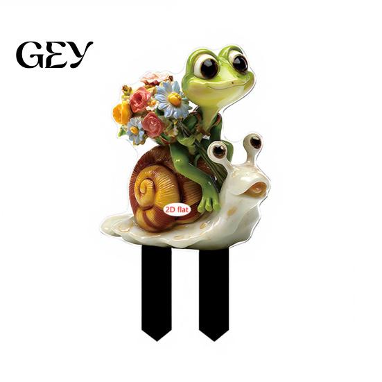 Childlike Garden Ornament Cartoon Frog Stake, 2D Acrylic Cute Decoration, Waterproof Potted Plant Decoration Outdoor Yard Art Stake for Lawn