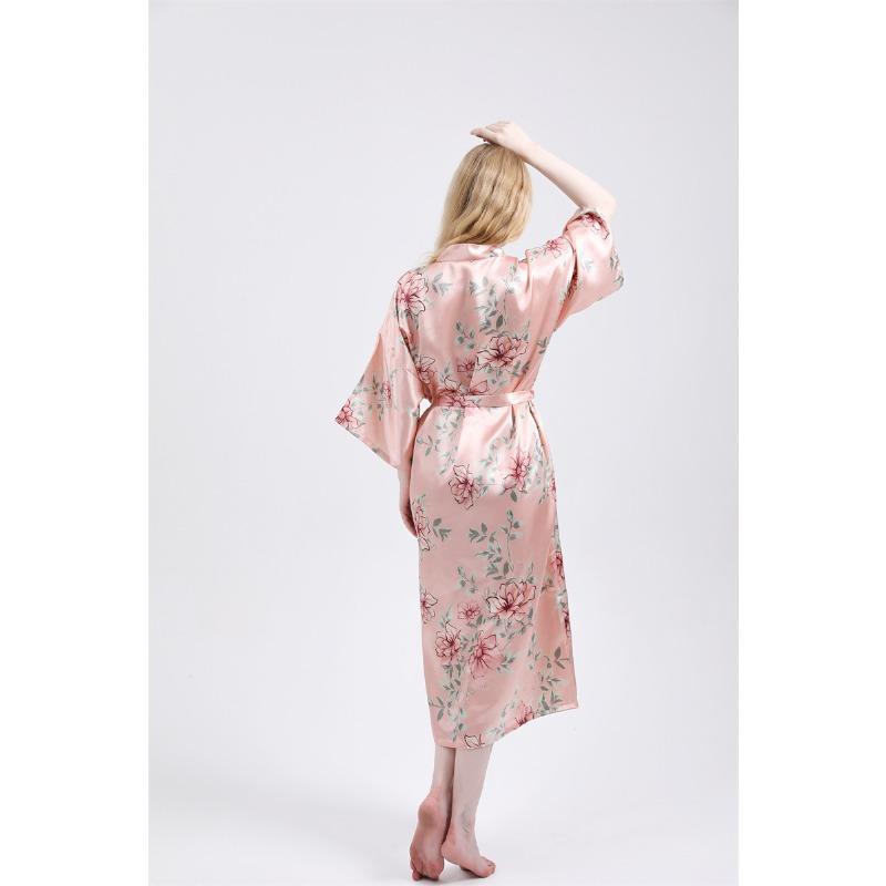 Spring and Autumn Long Imitation Silk Sexy Ladies Home Robe Fashion Temperament Elegant Cute Korean Version of The Silk Mother Morning Robe Home