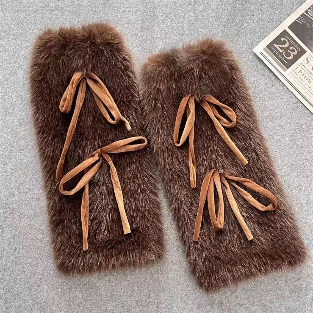 Fuzzy Plush Boot Cuffs Bowknot Ribbon Plush Stockings JK Boot Cover  Sweet Harajuku Style