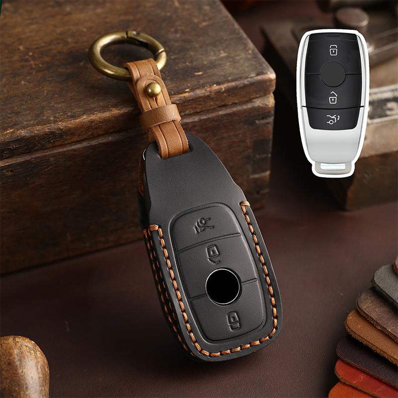 Leather Car Key Case For Mercedes Benz A C E S GLC GLE GLS CLA Class W205 W213 W177 X167 W222 G63 AMG Maybach Cover Shell
