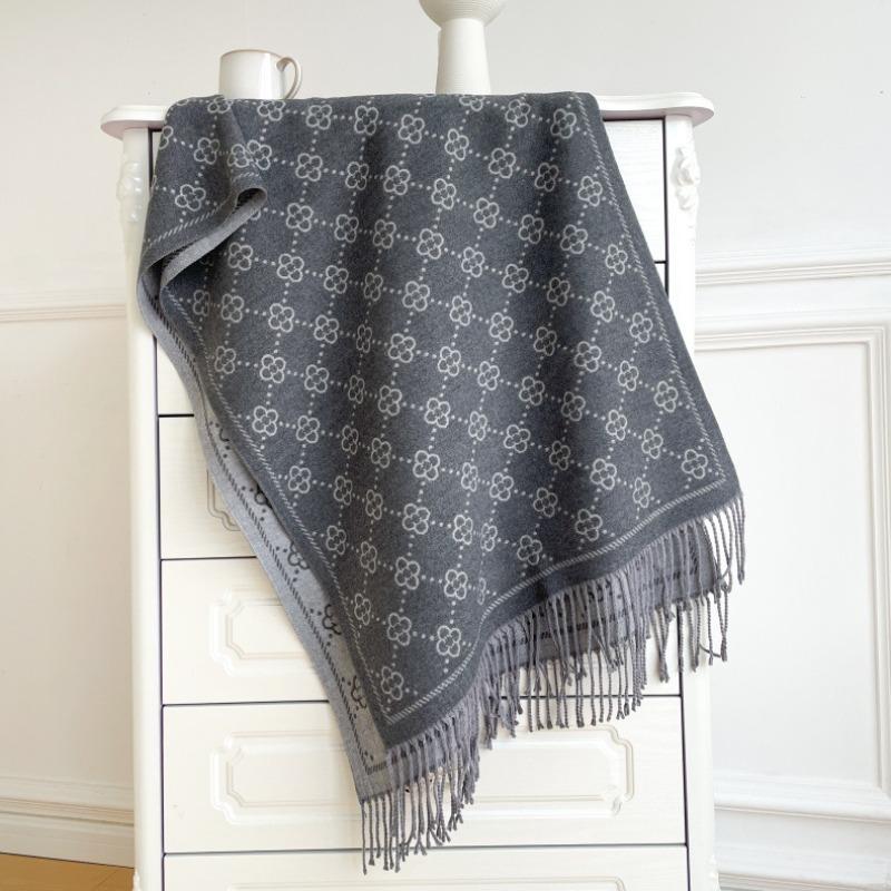 Brown Imitation Cashmere Long Fringed Thermal Scarf Women's Core-spun Yarn Air Conditioner Shawl Scarf Premium Versatile Scarf