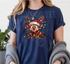 Women Cute Reindeer Christmas Lights Graphic Tshirt Funny Santa Hat Deer Printed Short Sleeve Tops Xmas Holiday Casual Tee Gift