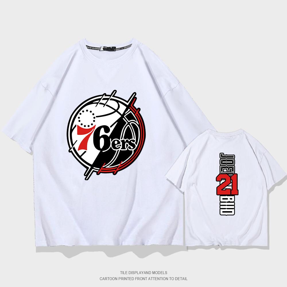Summer short-sleeved men's and women's Philadelphia 76ers No. 21 jersey short-sleeved T-shirt cotton round neck basketball sports and leisure