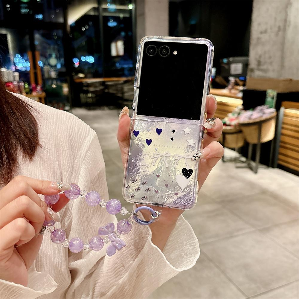 For Motorola Moto Razr 70 60 Pro 50 Ultra Gradient Flower Pattern Phone Case Bracelet Protection PC Hard Shell Back Cover