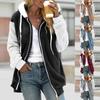 Women's Loose Large Size Plush Multicolor Paneled Hooded Zip Jacket