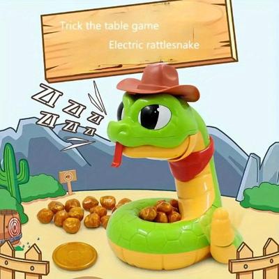 Детская электрическая игрушка-погремушка «Гремучая змея» на батарейках, настольная игра-трюк с мультяшной змеей, ковбойской шляпой и сокровищами-монетами, интерактивные звуковые эффекты для Рождества