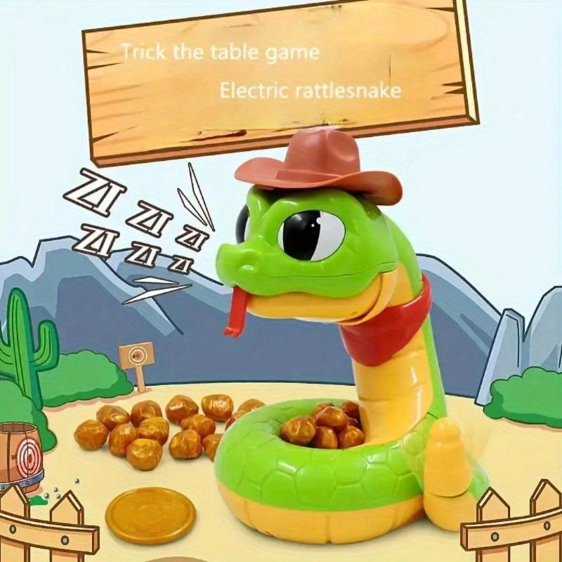 Kids Electric Rattlesnake Toy Battery Powered Desktop Trick Game with Cartoon Snake,Cowboy Hat Treasure Coins,Interactive Sound Effects for Christmas