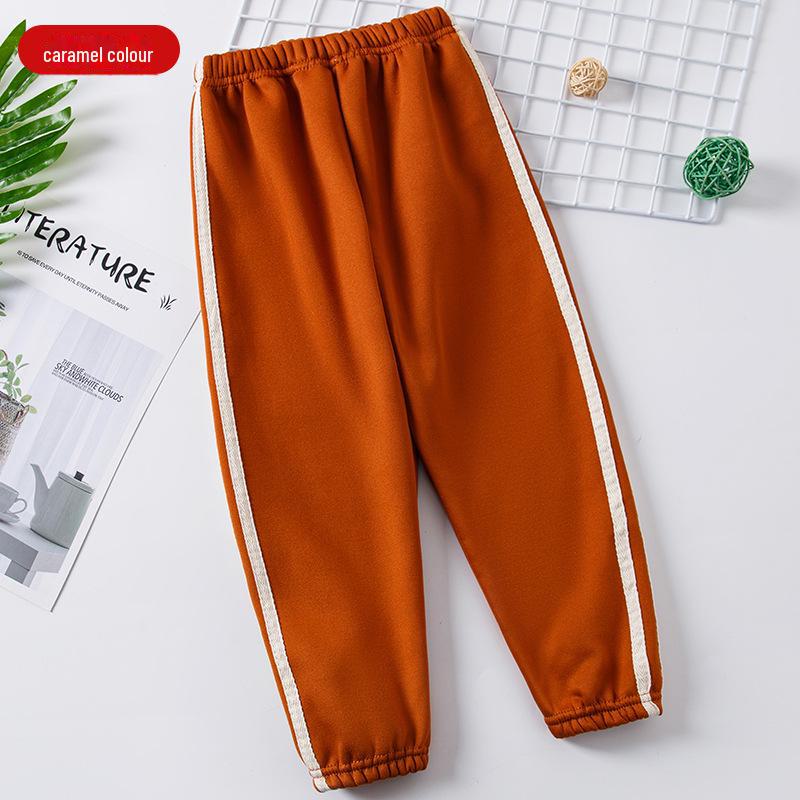 Children's Velvet Lined Casual Pants - Solid Color, Thickened Sports Trousers for Boys and Girls, Fall/Winter Wear