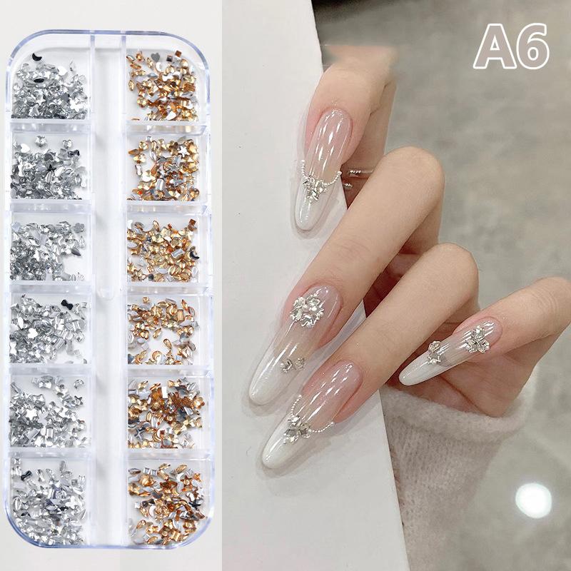 12 Grid Mini Nail Flat Back Beautify Nails Diy Decorative 3D Manicure Nail Art Decorations For Girls