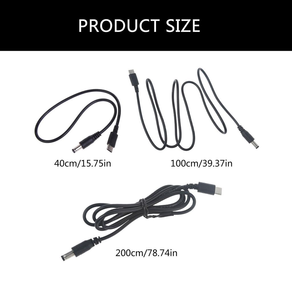 40см/1м/2м Кабель питания постоянного тока Type C на 4.0x1.7мм/5.5x2.1мм Зарядный кабель 5В 9В 12В 15В 20В для электронных устройств