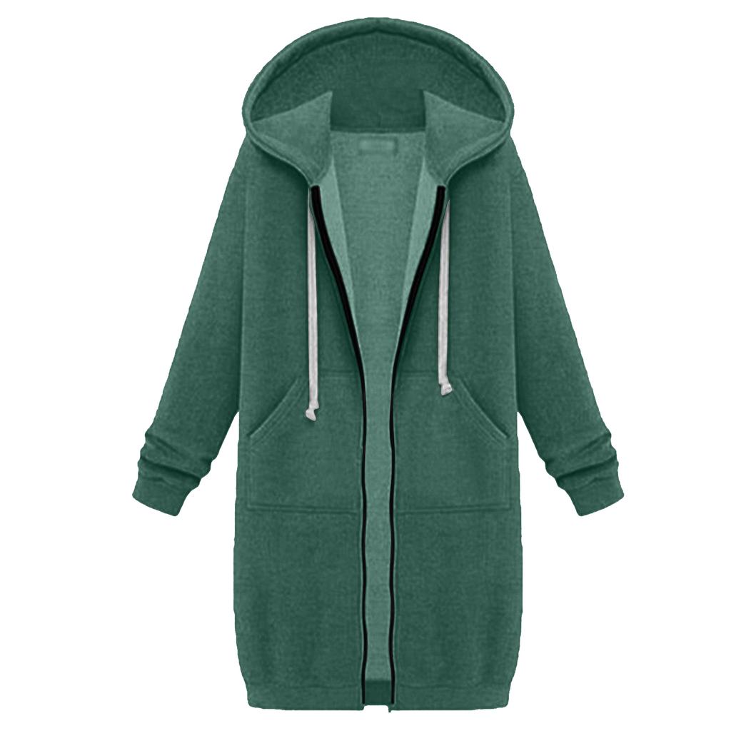 Женский свитшот удлиненный свободный с длинными рукавами и капюшоном с карманами