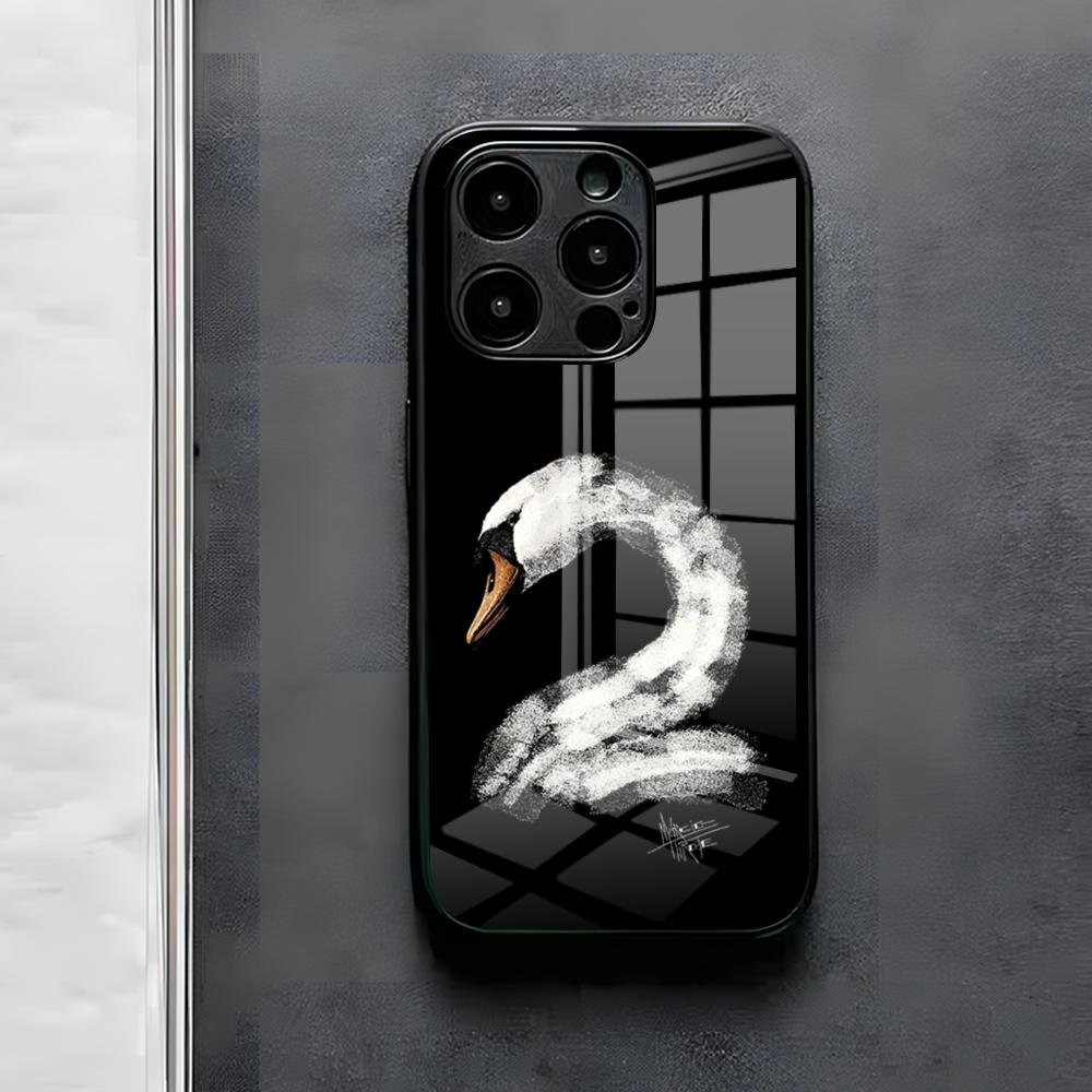 Чехол для телефона с иллюстрацией Белого Лебедя Для IPhone 17 Air 16 E Pro Max 15 14 13 Mini 12 Pro 11 Max Plus Черная Стеклянная Крышка